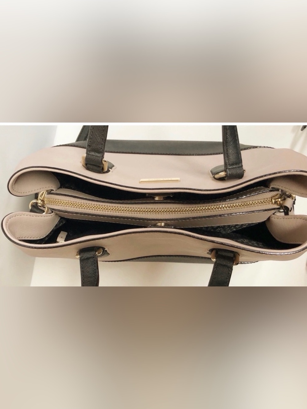 Kate Spade Laurel Way Evangelie Saffiano Leather Satchel Handbag Almond/Black - Picture 5 of 13